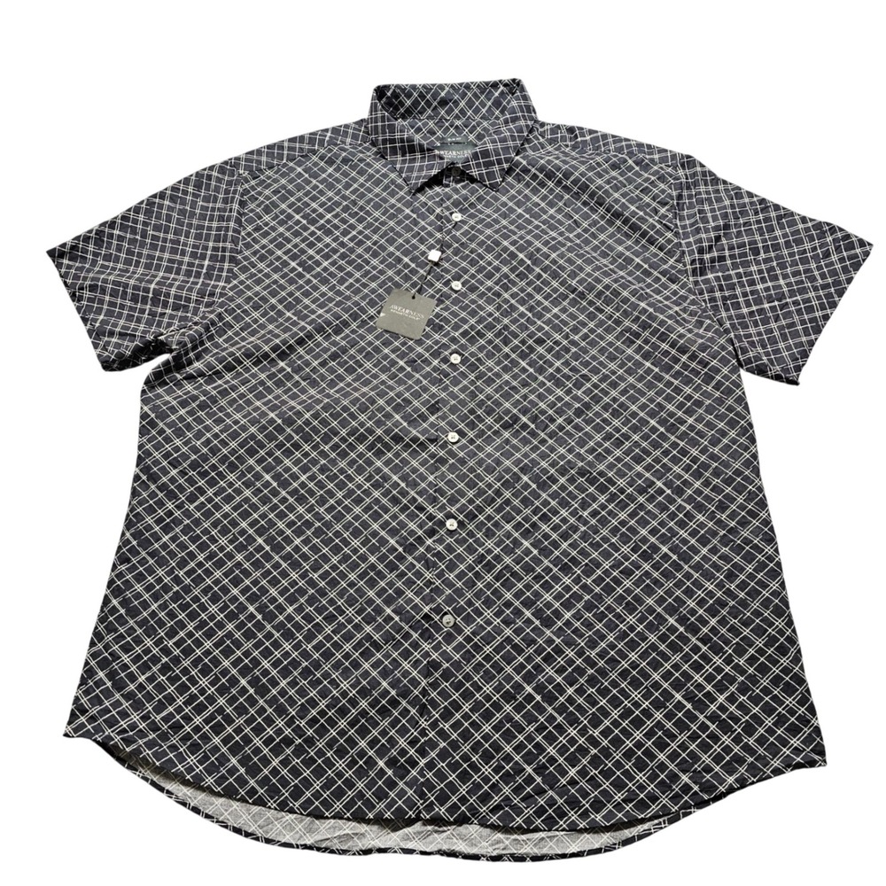 NWT Awearness Kenneth Cole Shirt Mens XXL Black White Geometric Grid Slim Fit
